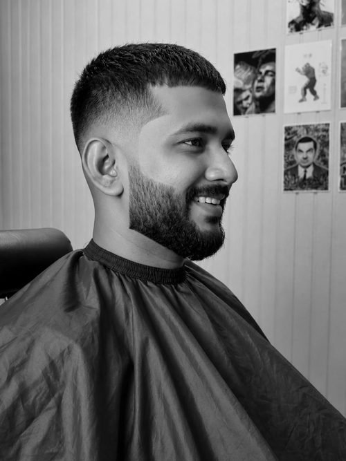 Skin fade with beard line-up by Gblendx
